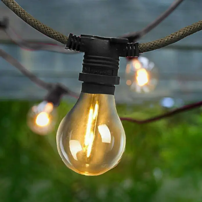 New Garden Guirnalda luminosa solar Allegra - Largo: 8 m, Blanco cálido, Yute - Producto de guirnalda de luces decorativas con bombillas Edison de luz cálida para un ambiente acogedor.