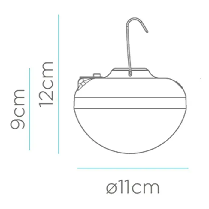 New Garden Aplique para exterior LED con batería Cherry - 9 W, 900 lm, Blanco - Ilustración de una lámpara colgante esférica de 12cm de alto y 11cm de diámetro, ideal para uso interior.
