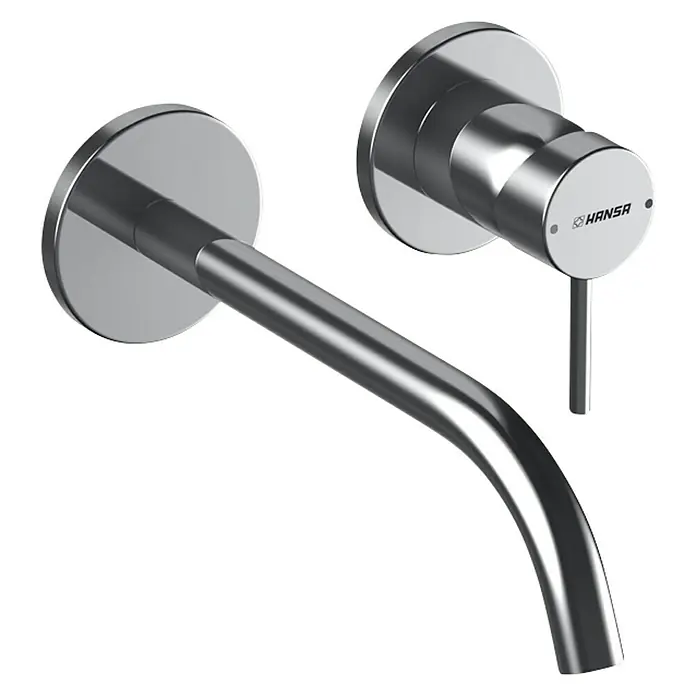 Hansa Public Waschtischarmatur - Wandmontage, Chrom, Glänzend, Ausladung Armatur: 225 mm - Wandarmatur von HANSA mit rundem Auslauf und Bedienhebel, modernes Design für Badezimmer und Küche, hochwertige Verarbeitung und stilvolles Aussehen.