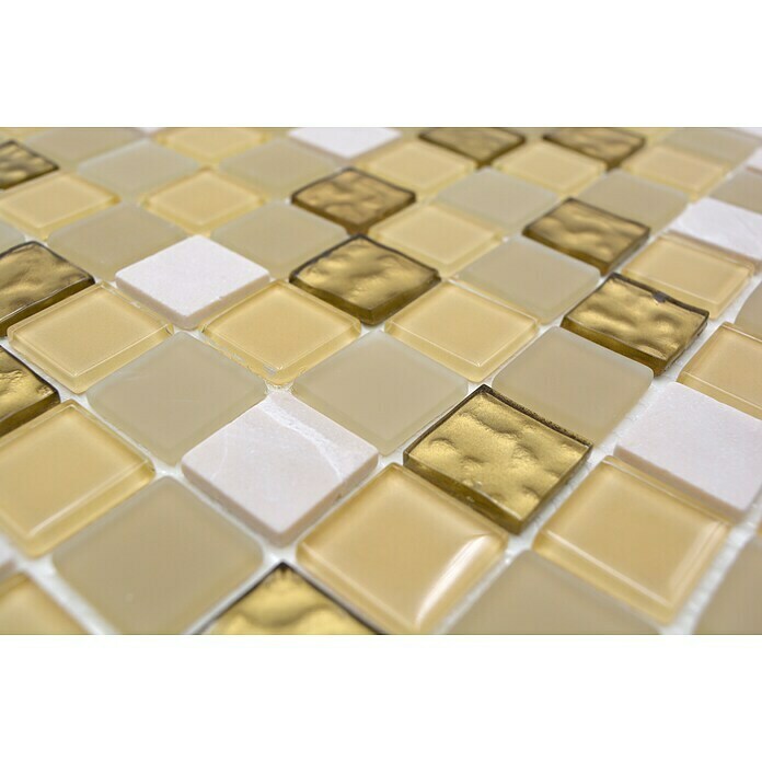 Mosaïque autocollante carré Crystal Mix blanc/or