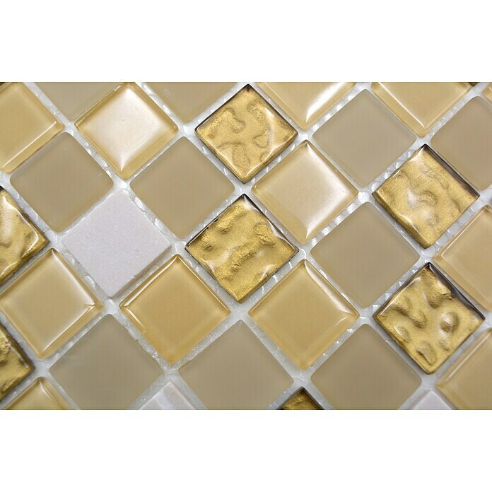 Selbstklebemosaik Quadrat Crystal Mix Weiss/Gold