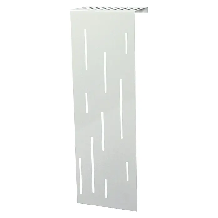 Szagato Heizkörperverkleidung Rain - B x L: 20 x 60 cm, Stahl, Weiß, Glänzend, 3 Stk. - Eine weiße, vertikale Lagerschiene mit mehreren Schlitzen zur Aufbewahrung von Gegenständen oder Werkzeugen für eine organisierte Werkstatt.