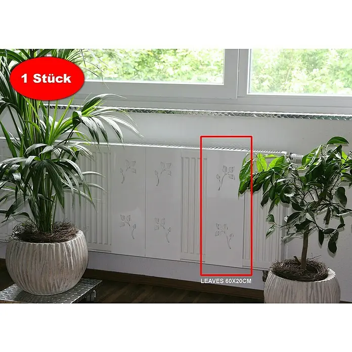 Szagato Heizkörperverkleidung Leaves - B x L: 20 x 60 cm, Weiß, Glänzend, 1 Stk. - Heizkörperverkleidung mit Blattdesign, 60x20cm. Diese dekorative Verkleidung verschönert jeden Heizkörper und fügt sich nahtlos in den Wohnraum ein.