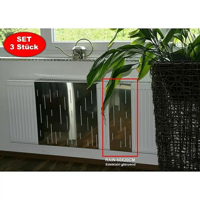 Szagato Heizkörperverkleidung Rain - B x L: 20 x 60 cm, Edelstahl, Glänzend, 3 Stk. - Stimmungsaufnahme