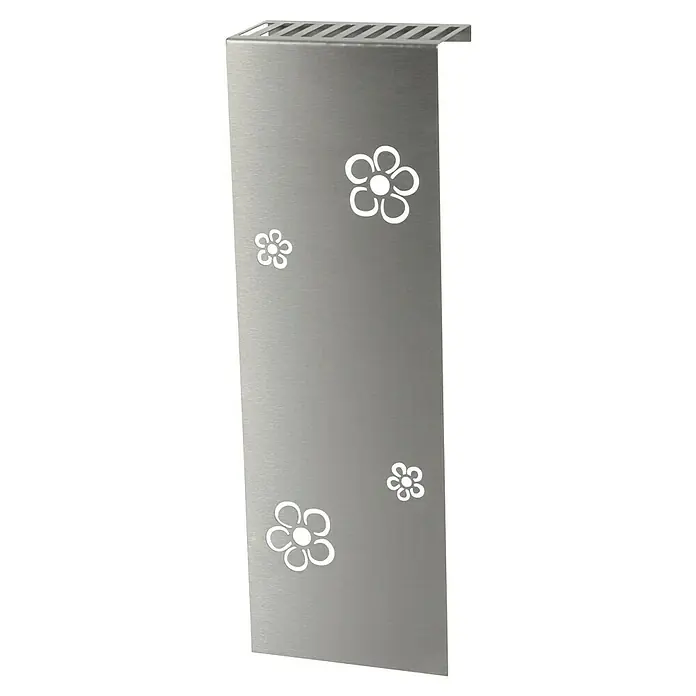 Szagato Heizkörperverkleidung Flower Frame - 20 x 60 cm, Edelstahl, Matt, 3 Stk. - Nahaufnahme eines Wandregals aus Metall mit Blumendesign, das moderne Ästhetik und Funktionalität vereint.