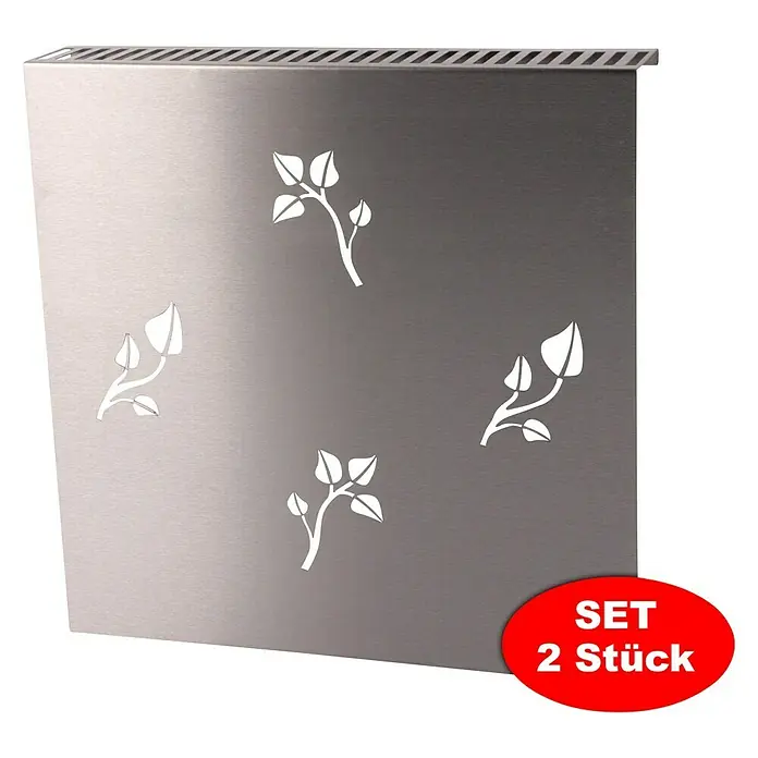 Szagato Heizkörperverkleidung Leaves - 60 x 60 cm, Edelstahl, Matt, 2 Stk. - Produktbild einer Heizkörperverkleidung mit floralem Muster im 2er-Set, ideal für die stilvolle Gestaltung des Wohnraums.
