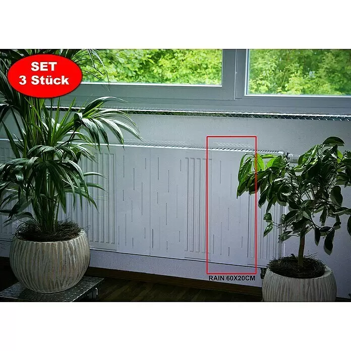 Szagato Heizkörperverkleidung Rain - B x L: 20 x 60 cm, Stahl, Weiß, Glänzend, 3 Stk. - Stimmungsaufnahme