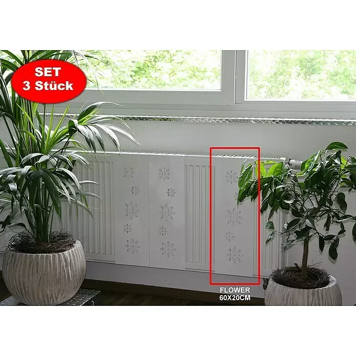 Szagato Heizkörperverkleidung Flower - B x L: 20 x 60 cm, Weiß, Glänzend, 3 Stk. - Stimmungsaufnahme