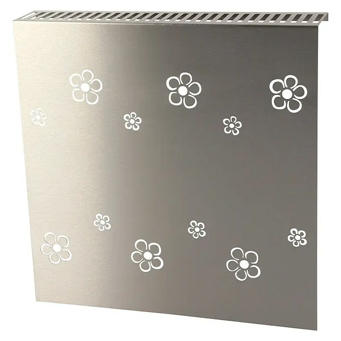 Szagato Heizkörperverkleidung Flower Frame - 60 x 60 cm, Edelstahl, Matt, 2 Stk. - Eine Nahaufnahme eines Heizkörperverkleidung mit einem Blumenmuster, das eine dekorative und funktionelle Ergänzung für jedes Zuhause darstellt.