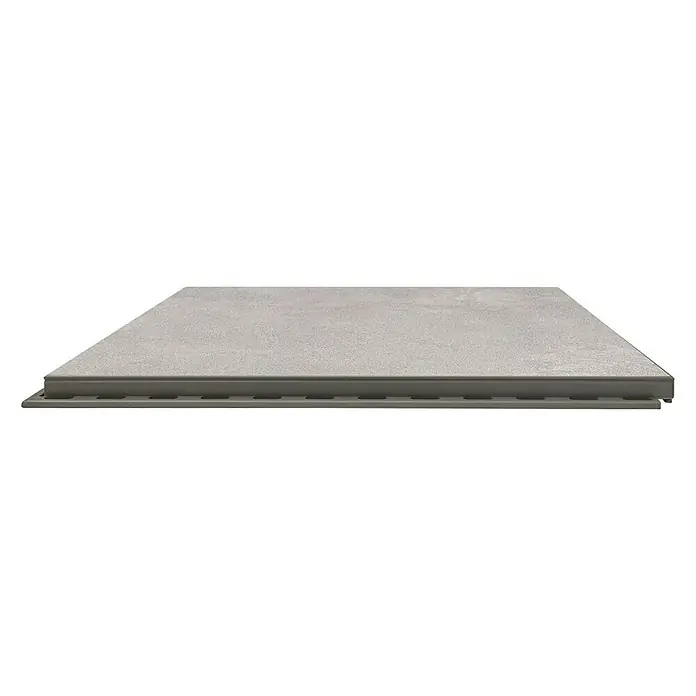 Terrassenfliese Click and Go Square Concrete - 60 x 60 cm, Grau, Matt - Quadratische, graue Steinplatte mit strukturiertem Rand für Bodenbeläge oder Terrassen, ideal für moderne Außenbereiche.