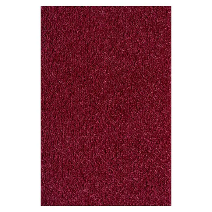 Teppichboden Meterware Linda - Breite: 400 cm, Velours, 100 % Polypropylen, Weinrot - Nahaufnahme eines Burgunderroten Teppichs mit dichter, strukturierter Oberfläche, ideal für warme Innenräume und komfortable Bodenbeläge.