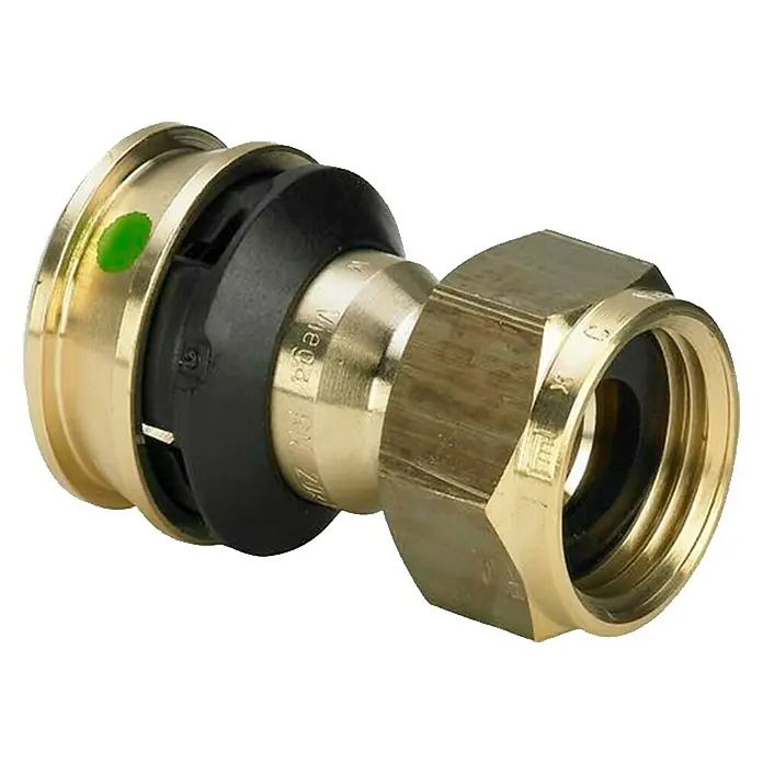 Viega Raxofix Press-Anschlussverschraubung - Durchmesser: 20 mm, Innengewinde: ¾″ - Messingverschraubung mit schwarzer Dichtung und grüner Markierung. Ideal für Sanitärinstallationen und Heizungssysteme.