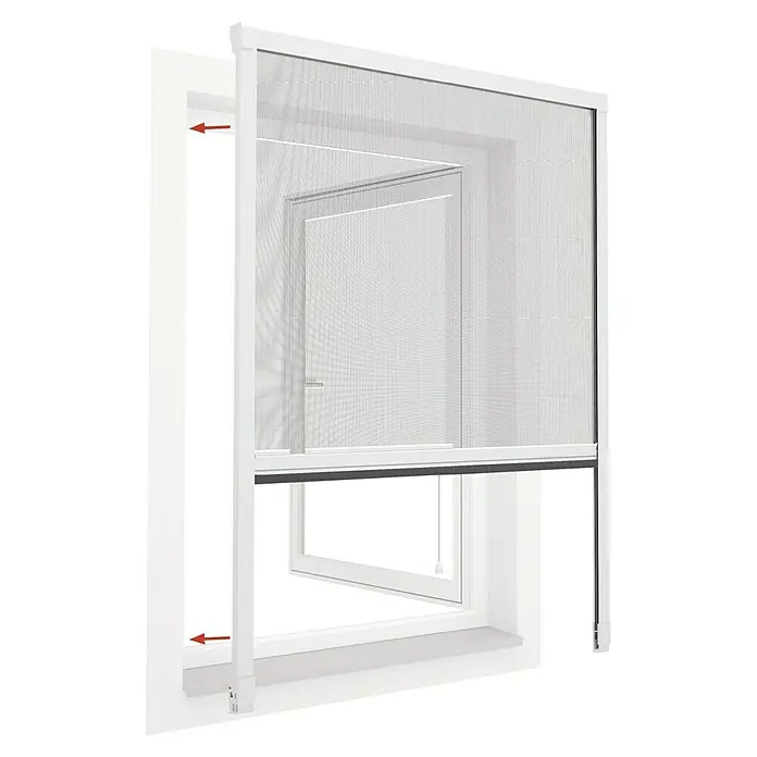 Easy Life easyHold Insektenschutz-Fensterrollo - B x H: 80 x 130 cm, Montage Insektengitter: Klemmen, Farbe Rahmen: Weiß - Das Bild zeigt ein Insektenschutzrollo für Fenster. Es ist weiß und feinmaschig, um Insekten fernzuhalten und trotzdem Luft hereinzulassen.