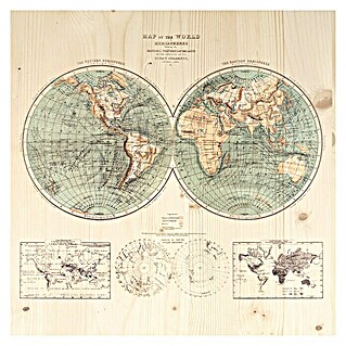 Cuadro de madera Mapamundi (Mapa del mundo, An x Al: 60 x 60 cm)