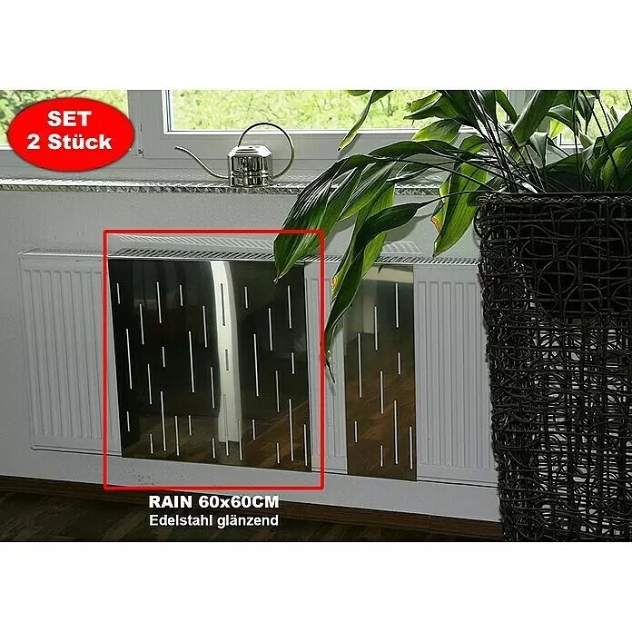 Szagato Heizkörperverkleidung Rain - B x L: 60 x 60 cm, Edelstahl, Glänzend, 2 Stk. - Stimmungsaufnahme