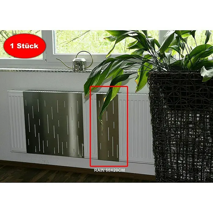 Szagato Heizkörperverkleidung Rain - B x L: 60 x 60 cm, Edelstahl, Matt, 1 Stk. - Abdeckung "RAIN 60X20CM" aus Metall mit einem Muster aus vertikalen Strichen zur stilvollen Heizkörperverkleidung im Wohnbereich.