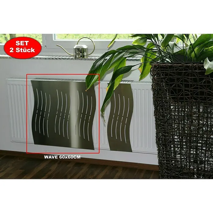 Szagato Heizkörperverkleidung Wave - B x L: 60 x 60 cm, Edelstahl, Matt, 2 Stk. - Heizkörperverkleidung Wave 60x60cm im 2er Set. Die moderne Heizkörperblende aus Metall ist eine stilvolle Ergänzung für jeden Raum und sorgt für ein elegantes Ambiente.