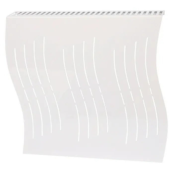Szagato Heizkörperverkleidung Wave - B x L: 60 x 60 cm, Weiß, Glänzend, 1 Stk. - Abbildung einer gewellten, weißen Heizkörperabdeckung mit Schlitzen zur Luftzirkulation. Ideal, um Heizkörper zu verkleiden und das Raumdekor aufzuwerten.