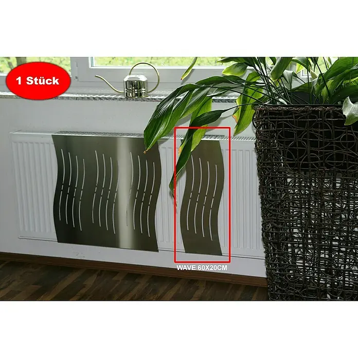 Szagato Heizkörperverkleidung Wave - B x L: 20 x 60 cm, Edelstahl, Matt, 1 Stk. - Heizkörperverkleidung "Wave 60x20cm" aus gebürstetem Edelstahl für eine moderne Optik. Die Verkleidung bietet Schutz und verleiht dem Raum eine stilvolle Note.