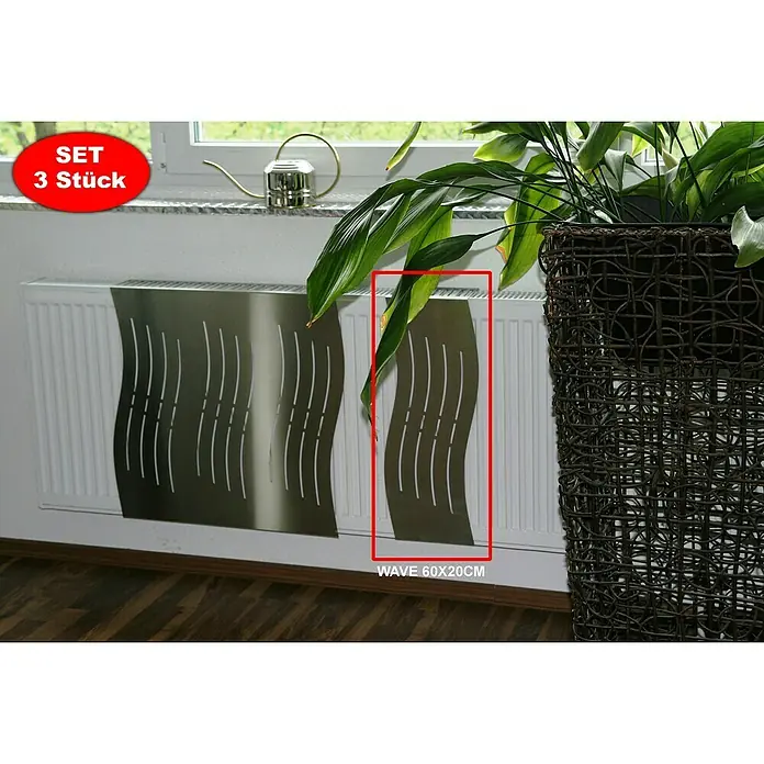 Szagato Heizkörperverkleidung Wave - B x L: 20 x 60 cm, Edelstahl, Matt, 3 Stk. - Heizkörperverkleidung WAVE 60x20cm: Stilvolle Abdeckung für Heizkörper mit modernem Design. Dekoratives Element für jeden Wohnraum.
