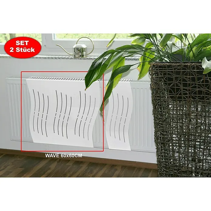 Szagato Heizkörperverkleidung Wave - B x L: 60 x 60 cm, Weiß, Glänzend, 2 Stk. - Heizkörperverkleidung "WAVE 60x60CM" im 2er-Set, stilvolle Lösung zur Abdeckung alter Heizkörper, modernes Design mit vertikalen Schlitzen, einfache Montage.