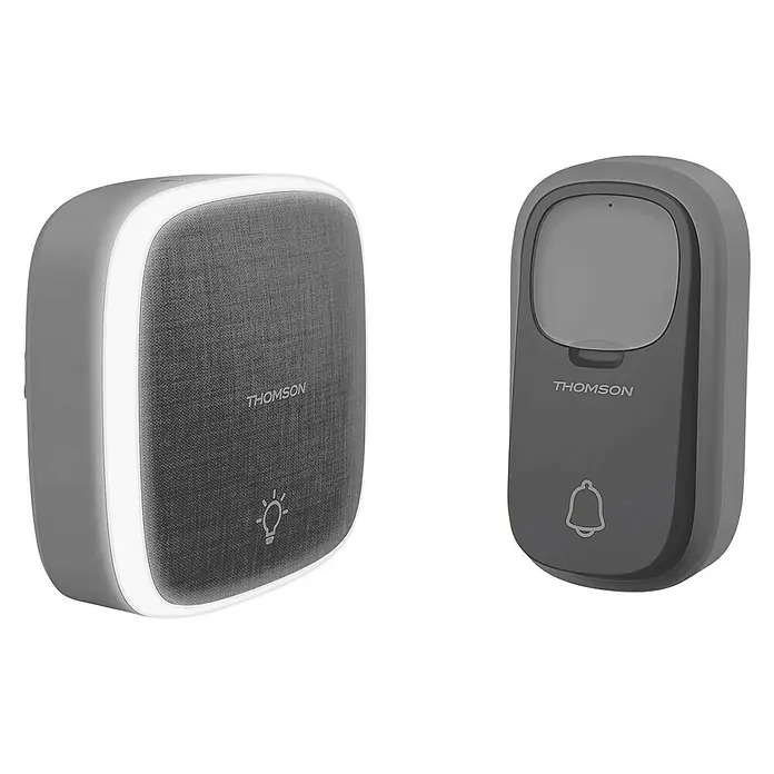 Thomson Türklingel Kinetic Halo - Batteriebetrieben, Grau - Thomson Funkklingel-Set mit Empfänger und Sender. Modernes Design in Grau mit Leuchtfunktion und Klingelsymbol.