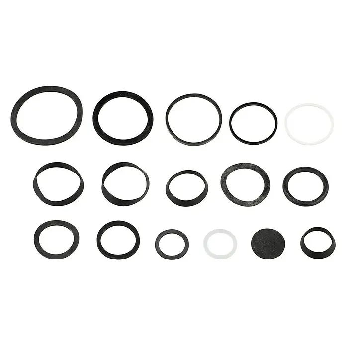 Dichtungssortiment - 1 ½″ x 1 ¼″, Geeignet für: Spültischsiphons, 16 -tlg. - Sortiment von O-Ringen in verschiedenen Größen und Materialien, darunter Gummi und Kunststoff, für vielfältige Abdichtungsanwendungen.
