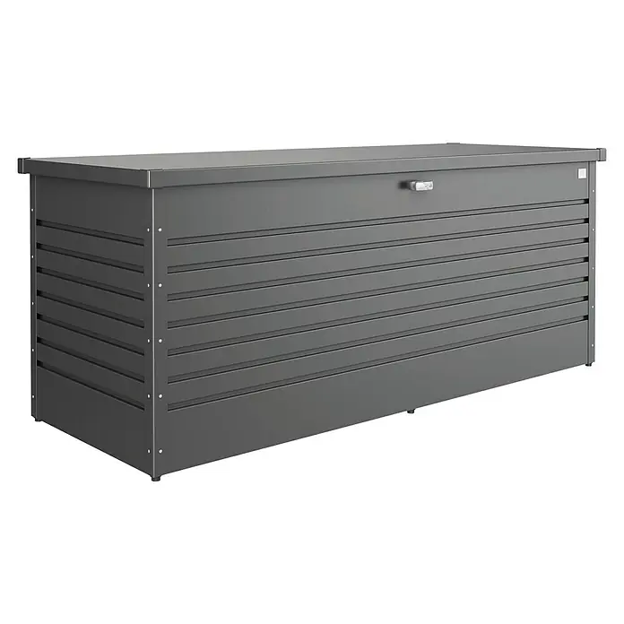 Biohort FreizeitBox Gartenbox FreizeitBox 200 - L x B x H: 201 x 79 x 83 cm, Dunkelgrau Metallic, Stahl - Diagonale Ansicht