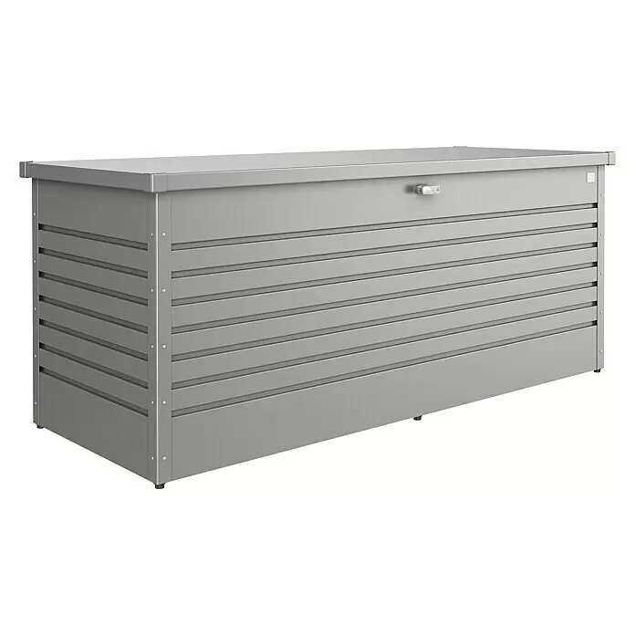 Biohort FreizeitBox Gartenbox FreizeitBox 200 - L x B x H: 201 x 79 x 83 cm, Quarzgrau, Stahl - Diagonale Ansicht