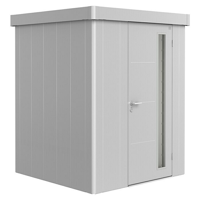 Biohort Neo Gerätehaus 1A (Außenbreite inkl. Dachüberstand: 180 cm, Außentiefe inkl. Dachüberstand: 180 cm, Stahl, Silber Metallic, Einzeltür) | BAUHAUS