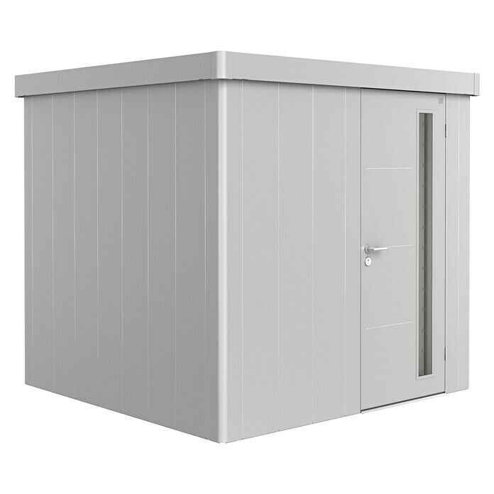 Biohort Neo Gerätehaus 2B (Außenbreite inkl. Dachüberstand: 236 cm, Außentiefe inkl. Dachüberstand: 236 cm, Stahl, Silber Metallic, Einzeltür) | BAUHAUS