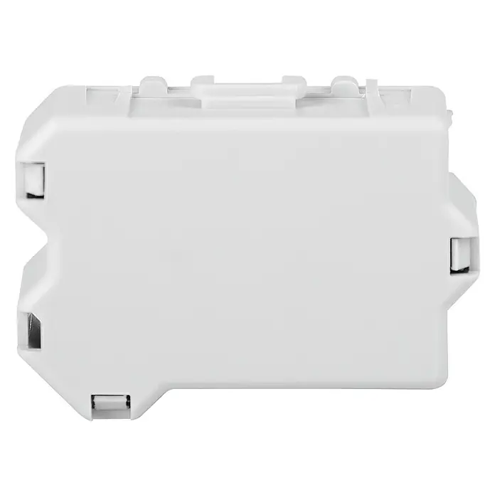 Homematic IP Kompensator HmIP-DC für Dimmer - 16 x 39 x 28 mm - Abbildung einer weißen Schalterdose, die eine klare und moderne Bauweise für elektrische Installationen zeigt.