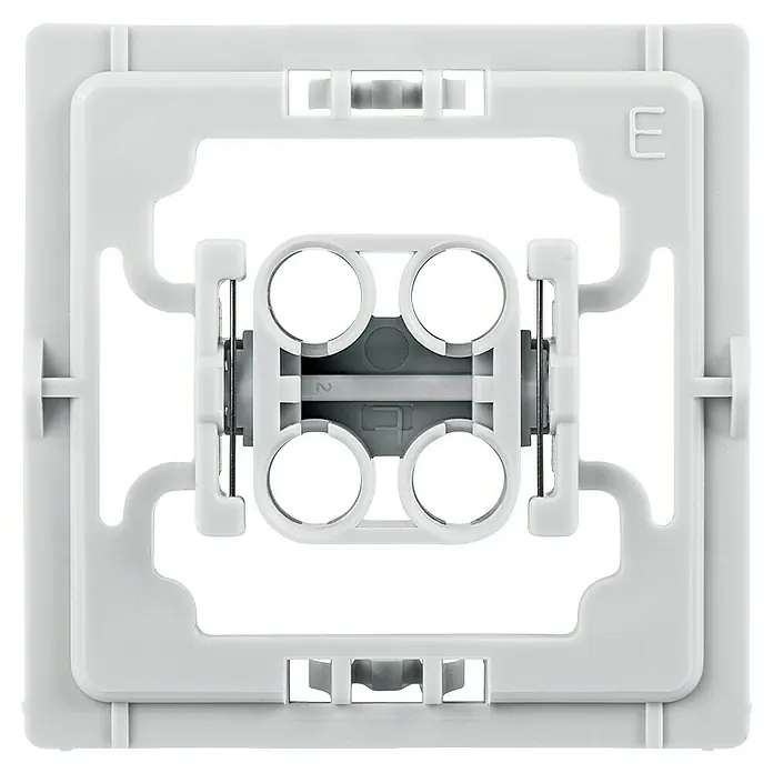 Homematic IP Adapter EQ3-ADA-EJ - 20 Stk., Passend für: ELSO Joy - Nahaufnahme einer weißen Geräterahmen-Abdeckung, die die Details und die Bauweise des Produkts zeigt.