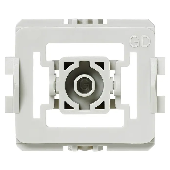 Homematic IP Adapter EQ3-ADA-GS - 20 Stk., Passend für: Gira Standard - Nahaufnahme eines weißen GD-Schalters, der ein Qualitätsprodukt für zuverlässige elektrische Verbindungen darstellt.