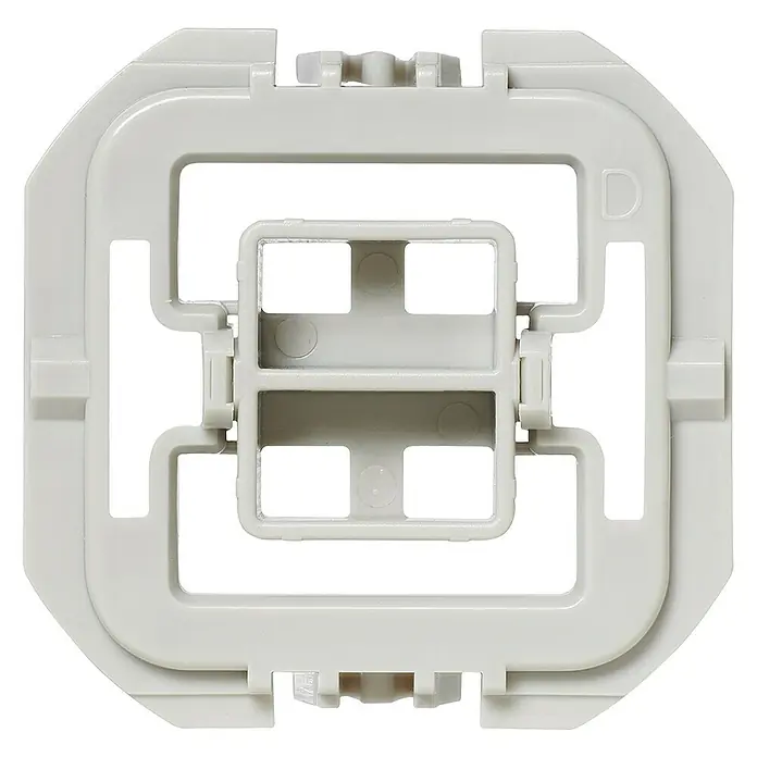 Homematic IP Adapter EQ3-ADA-DW - 20 Stk., Passend für: Düwi Architaste, Arcada, Trend, Standard Quatro (Plus2000), EverLuxe (Forever), ProLuxe (Quadro), PrimaLuxe, Eco - Aufnahmeadapter für UP-Dose mit zentraler Aufnahme. Ermöglicht die Montage von Geräten in Unterputzdosen.