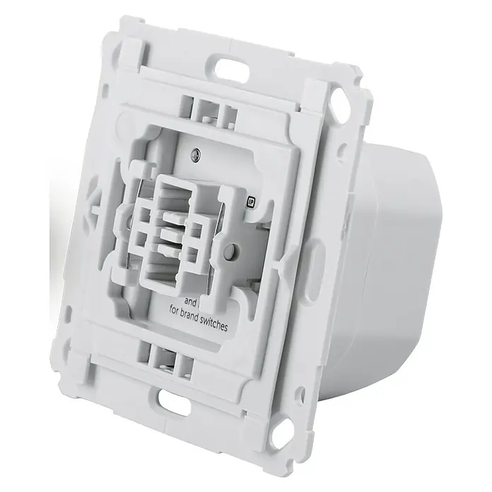 Homematic IP Adapter EQ3-ADA-S - 20 Stk., Passend für: Siemens Schalter DELTA miro/DELTA line/DELTA style - Detailaufnahme eines weißen Unterputz-Schalters mit Montageplatte, geeignet für verschiedene Schaltermarken. Für sichere & feste Installation.