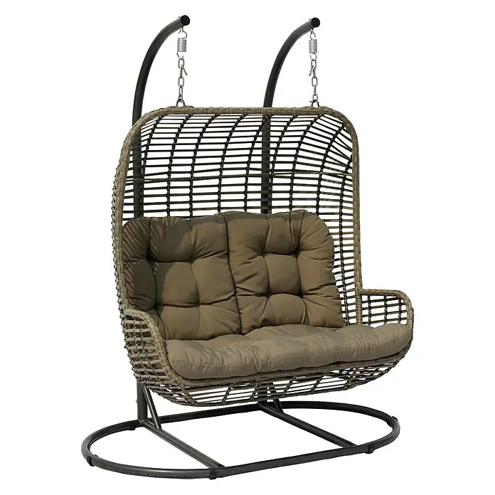 Hamaca colgante doble Tamar - L x An: 160 x 103 cm, Taupe - Una cómoda silla colgante con cojines marrones te invita a relajarte en el jardín o en la terraza.