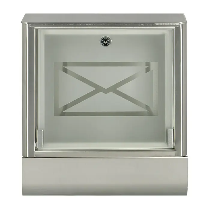 Portaferm Wandbriefkasten Atlanta - L x B x H: 13,8 x 35,5 x 40,2 cm, Silber, Edelstahl, Zeitungsfach - Moderne Briefkastenanlage aus gebürstetem Edelstahl mit einer transparenten Tür und einem Briefsymbol für stilvolle Postannahme.
