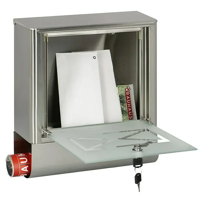 Portaferm Wandbriefkasten Atlanta - L x B x H: 13,8 x 35,5 x 40,2 cm, Silber, Edelstahl, Zeitungsfach - Elegantes Edelstahl-Briefkasten-Set mit Zeitungsfach und modernem Design. Inklusive Briefe und Bauhaus-Magazin.