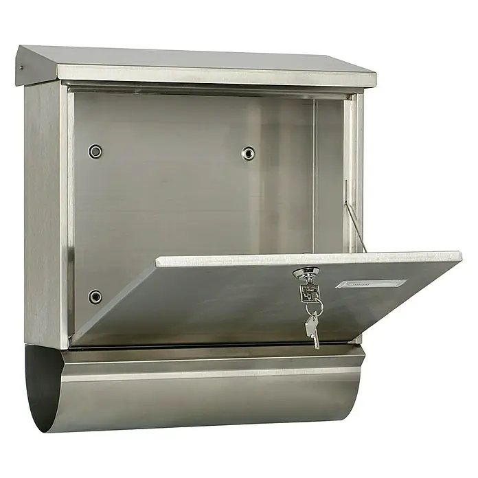 Burg-Wächter Wandbriefkasten Comfort 39130 - L x B x H: 38 x 14,8 x 44 cm, Edelstahl, Edelstahl, Zeitungsfach - Hier ist ein Briefkasten aus Edelstahl mit Schlüssel, der eine sichere Postaufbewahrung für Ihr Zuhause bietet.