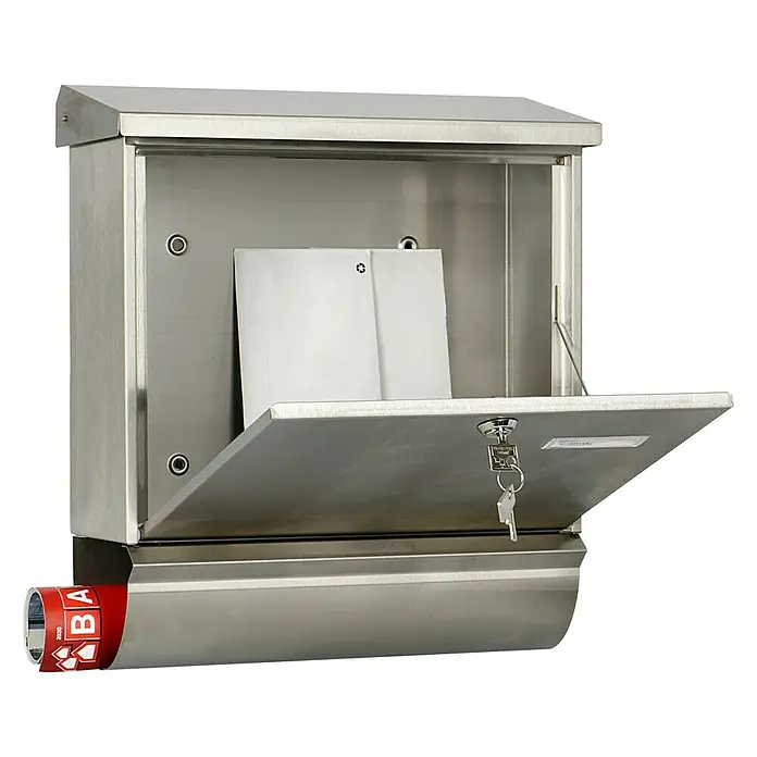 Burg-Wächter Wandbriefkasten Comfort 39130 - L x B x H: 38 x 14,8 x 44 cm, Edelstahl, Edelstahl, Zeitungsfach - Briefkasten aus Edelstahl mit Schlüssel und Zeitungsfach.
