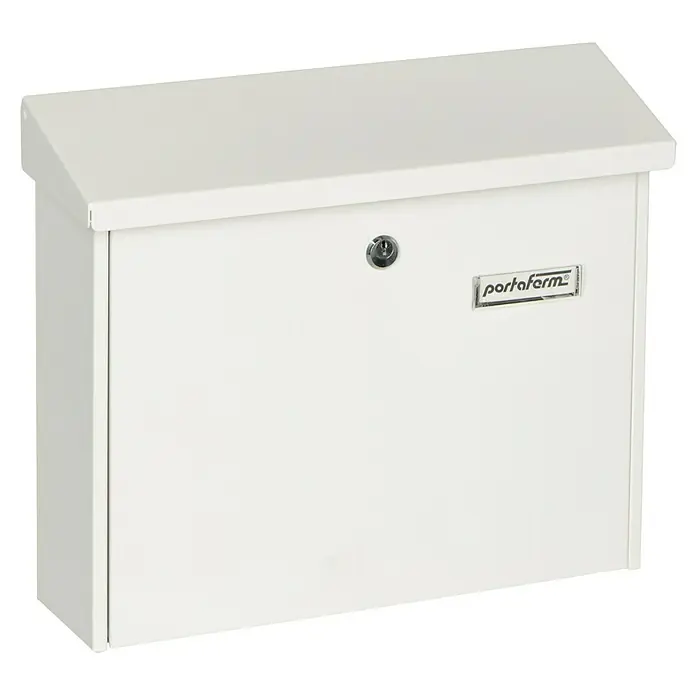 Portaferm Wandbriefkasten PF 55 - L x B x H: 10 x 37,7 x 32 cm, Weiß, Stahl - Weißer Briefkasten der Marke Portaferm mit Schloss und schlichtem Design für den Außenbereich. Perfekt für den Empfang Ihrer Postsendungen.