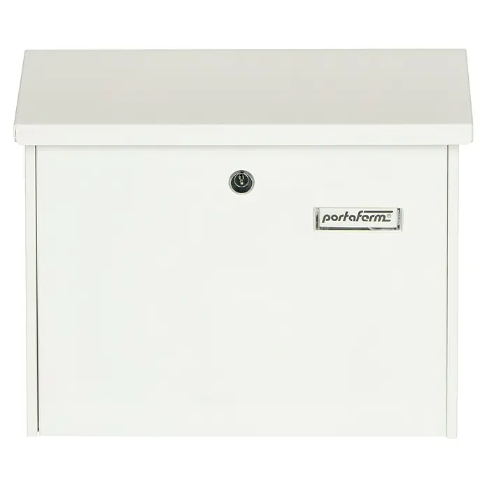 Portaferm Wandbriefkasten PF 55 - L x B x H: 10 x 37,7 x 32 cm, Weiß, Stahl - Bild einer weißen, abschließbaren Portafarm-Briefkasten. Ideal für sicheren Postempfang mit schlichtem Design und zuverlässigem Schutz.