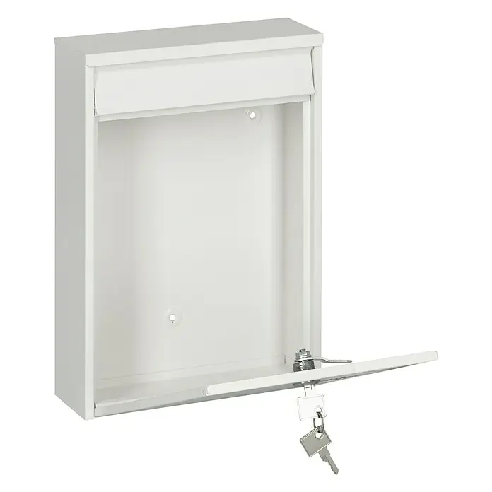 Portaferm Wandbriefkasten PF 11 - L x B x H: 7,5 x 21,5 x 31,5 cm, Weiß, Stahl, Sichtfenster - Weißer Wandbriefkasten mit Schloss und Schlüssel, ideal für Post und kleine Pakete. Praktisch und sicher zur Aufbewahrung Ihrer Sendungen.