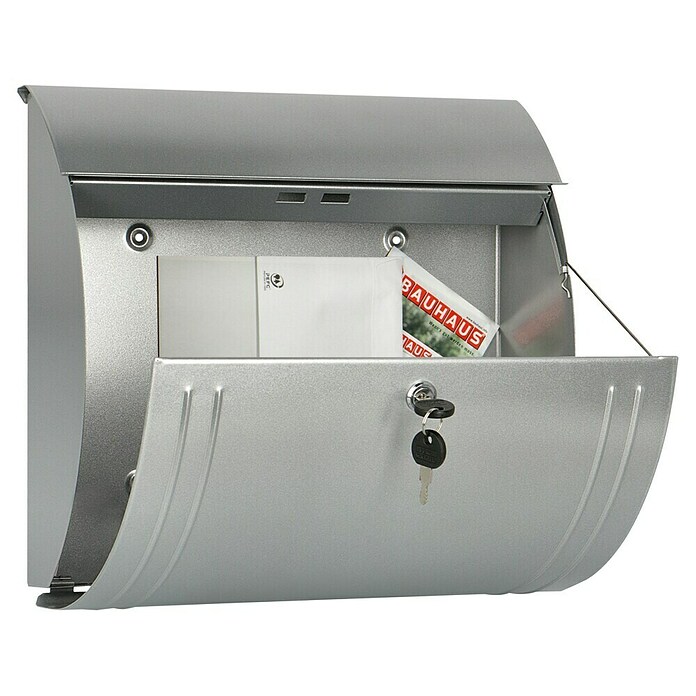 Burg-Wächter Briefkasten Modena 857 (Stahlblech, 360 x 127 x 335 mm, Silber, Format Einwurf: DIN C4, 325 x 33 mm)