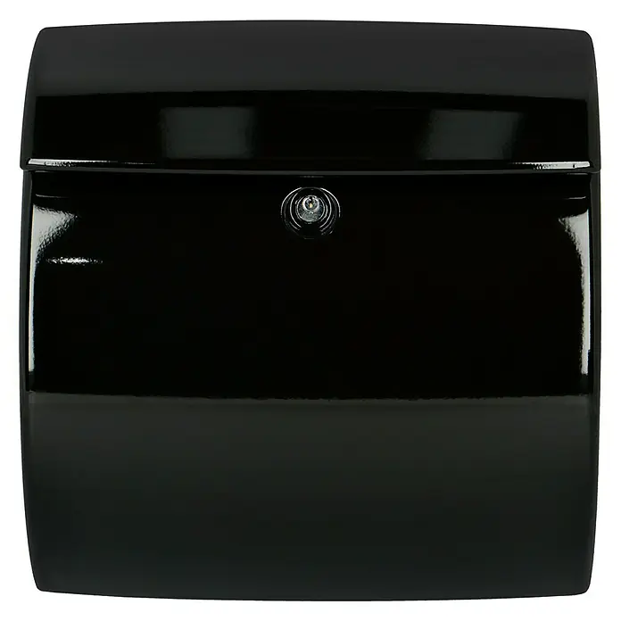 Burg-Wächter Wandbriefkasten Piano 886 - L x B x H: 38 x 17,8 x 40 cm, Schwarz, Kunststoff, Zeitungsfach - Ein glänzender schwarzer Briefkasten mit einem kleinen Schloss in der Mitte. Perfekt für Ihre Post und sichere Aufbewahrung.