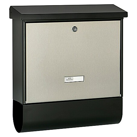 Burg-Wächter Wandbriefkasten London 68670 (L x B x H: 37,7 x 11,5 x 42 cm, Schwarz/Edelstahl, Stahl, Zeitungsfach)