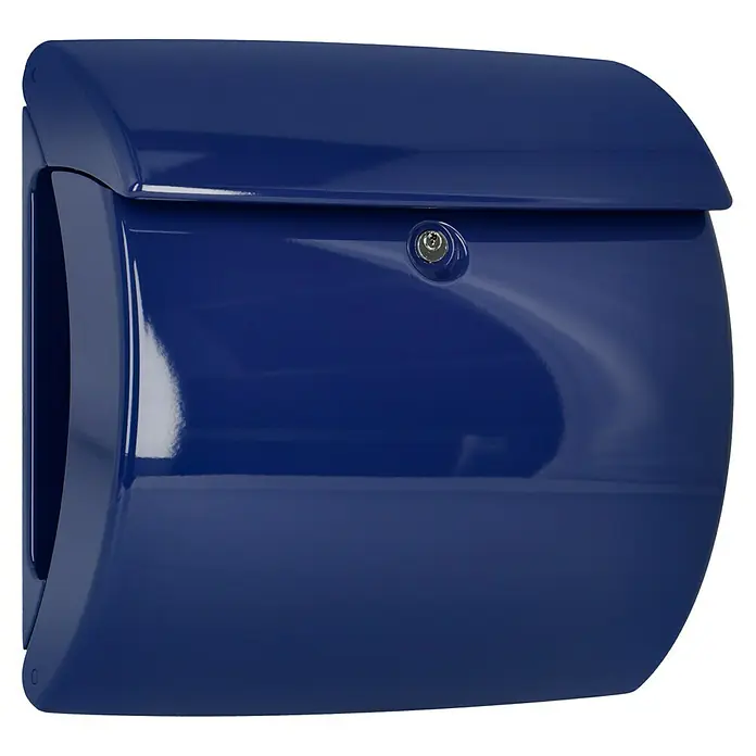 Burg-Wächter Wandbriefkasten Piano 886 - L x B x H: 38 x 17,8 x 40 cm, Marineblau, Kunststoff, Zeitungsfach - Blaue Wandbriefkasten-Ansicht mit Schlüsselanhänger. Eine stilvolle Ergänzung für jeden Eingangsbereich.