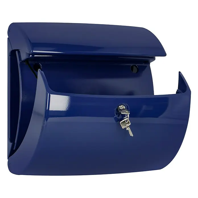 Burg-Wächter Wandbriefkasten Piano 886 - L x B x H: 38 x 17,8 x 40 cm, Marineblau, Kunststoff, Zeitungsfach - Blaue Briefkasten mit Schlüssel. Der Briefkasten ist an der Wand befestigt und hat eine Klappe zum Öffnen.