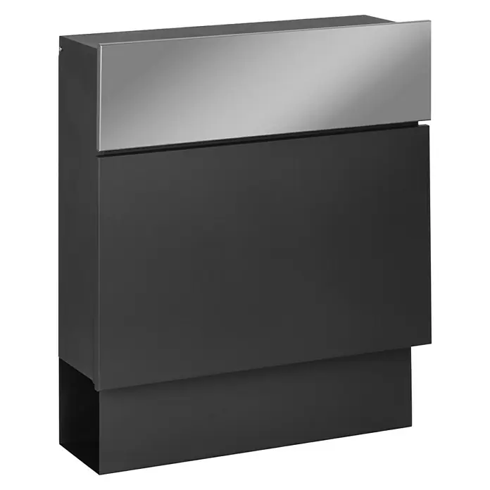 Portaferm Wandbriefkasten Quintus - L x B x H: 14,5 x 39,5 x 48 cm, Grau, Stahl, Zeitungsfach - Dieser Briefkasten in Anthrazit mit Edelstahldach ist eine stilvolle und funktionale Ergänzung für jeden Hauseingang.